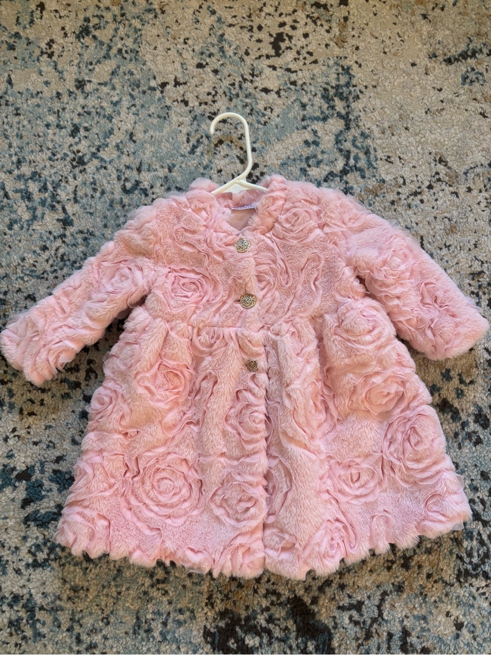 Blueberi Boulevard Pink Rose-Textured Faux Fur Coat